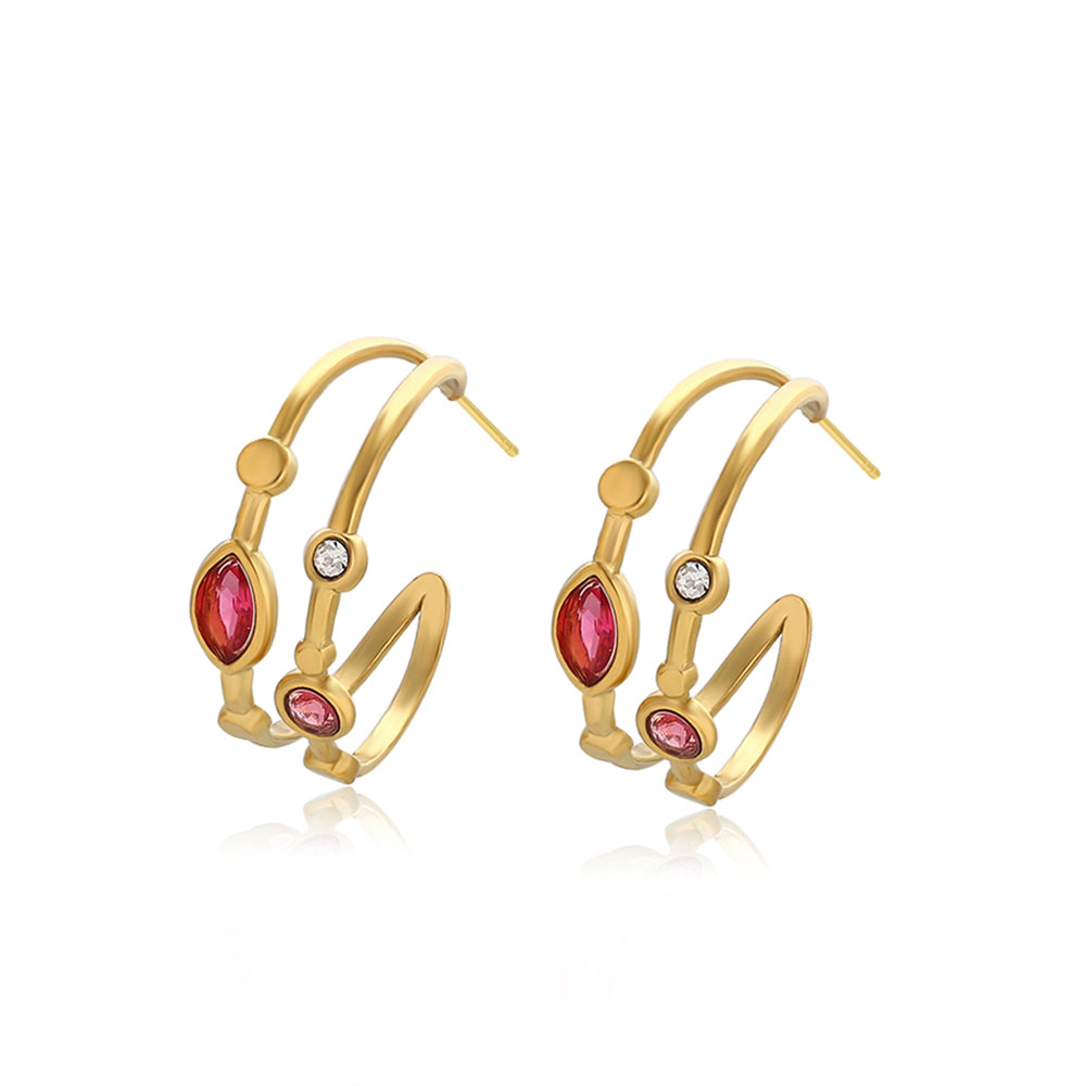 Ohrringe aus goldplattierter Legierung mit rotem Emporia®-Kristall und weißem Emporia® Kristall 1