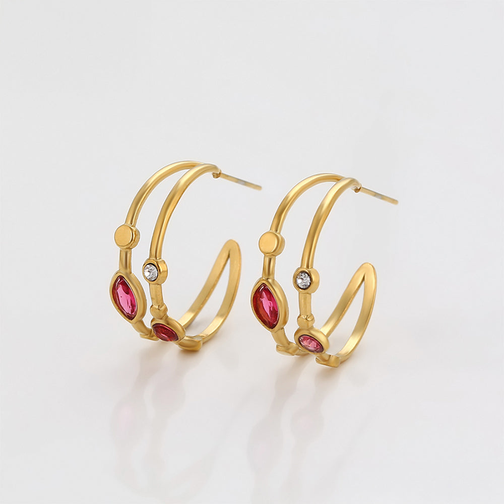 Ohrringe aus goldplattierter Legierung mit rotem Emporia®-Kristall und weißem Emporia® Kristall 5