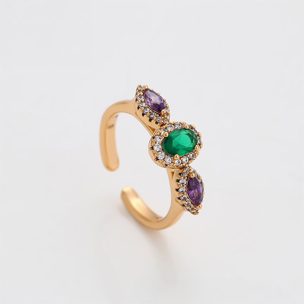 Ring aus goldplattierterr Legierung mit purpurfarbenem Emporia® Kristall und grünem Emporia® Kristall