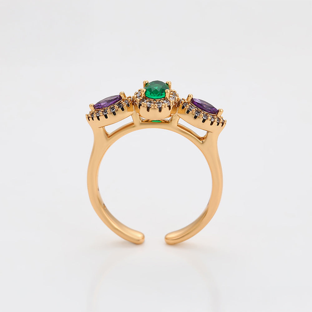 Ring aus goldplattierterr Legierung mit purpurfarbenem Emporia® Kristall und grünem Emporia® Kristall