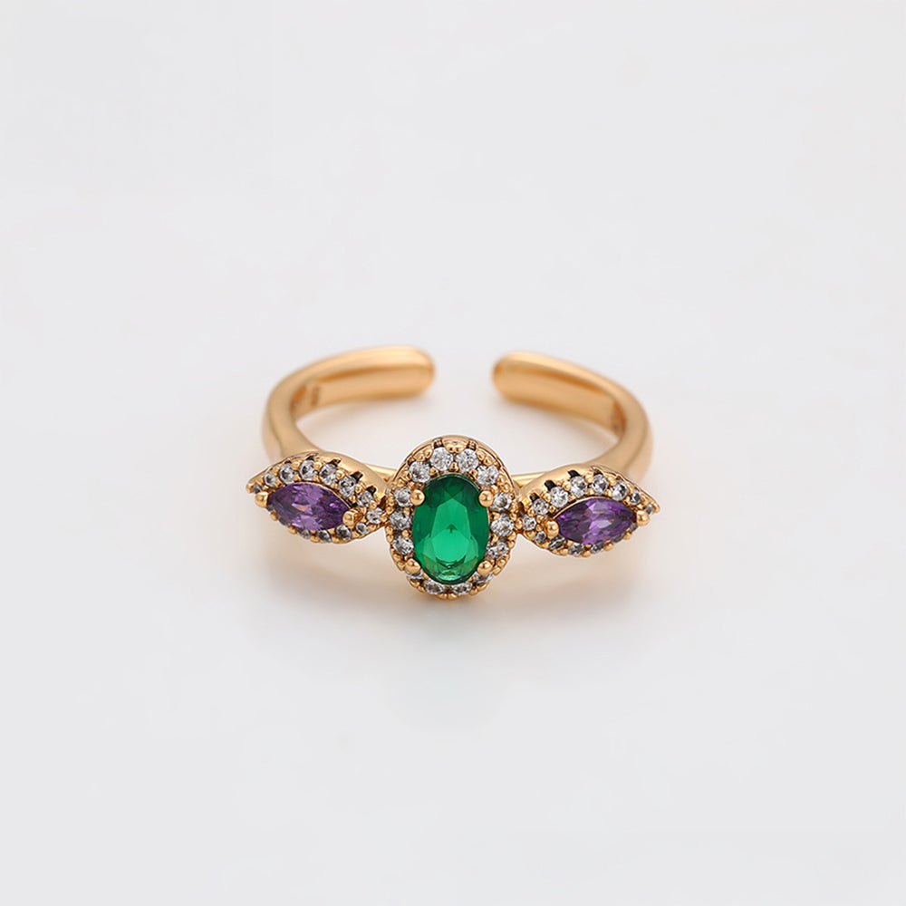 Ring aus goldplattierterr Legierung mit purpurfarbenem Emporia® Kristall und grünem Emporia® Kristall