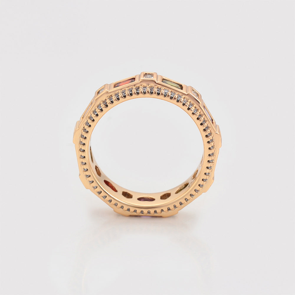 Ring aus goldplattierterr Legierung mit rotem Emporia®-Kristall und purpurfarbenem Emporia® Kristall