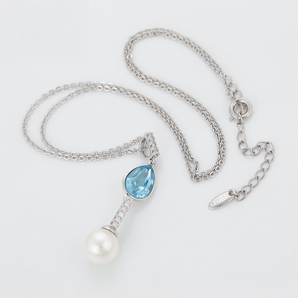 Halskette aus goldplattierter Legierung mit blauem Emporia®-Kristall und Glasperle