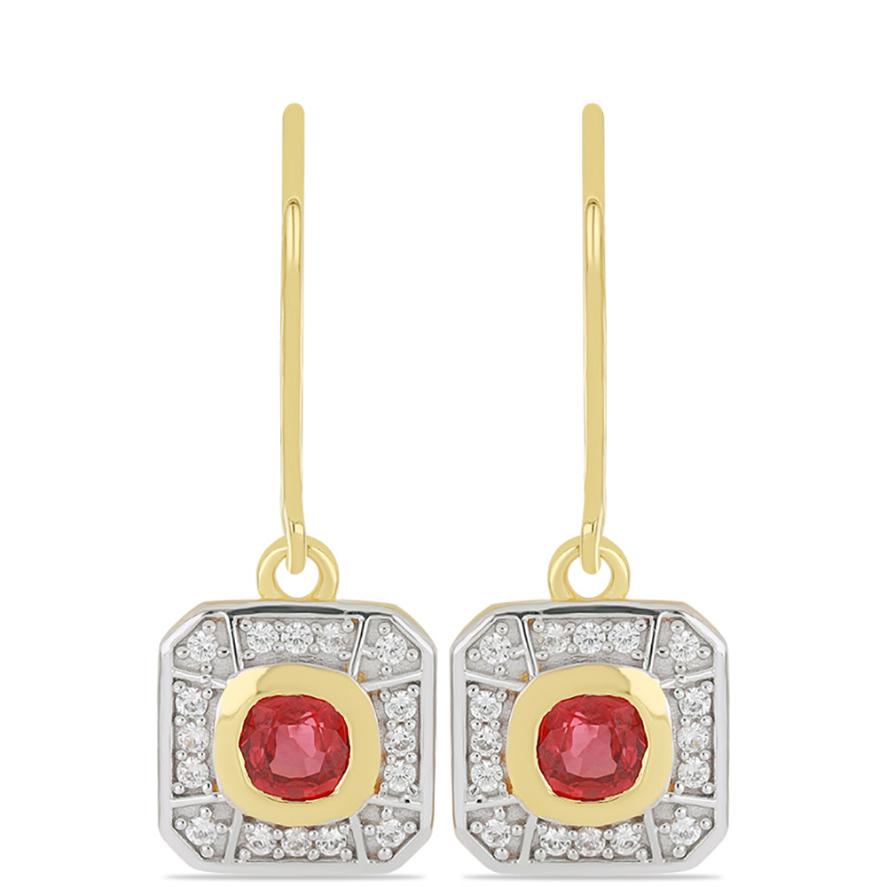 Goldohrringe mit roter Rosebery Saphir und natürlichem weißem Zirkon