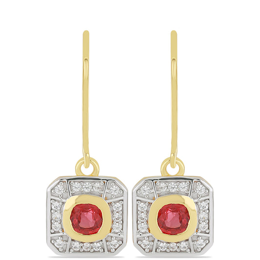 Goldohrringe mit roter Rosebery Saphir und natürlichem weißem Zirkon