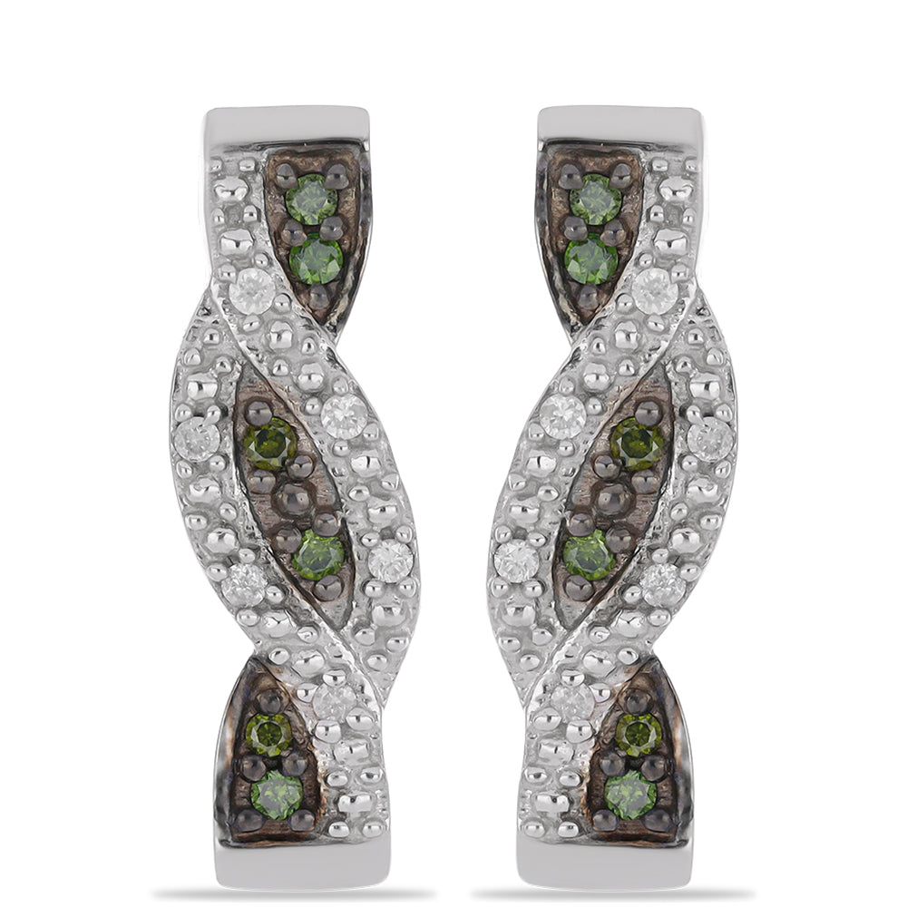 Silberohrringe mit grünem Diamant und weißem Diamant