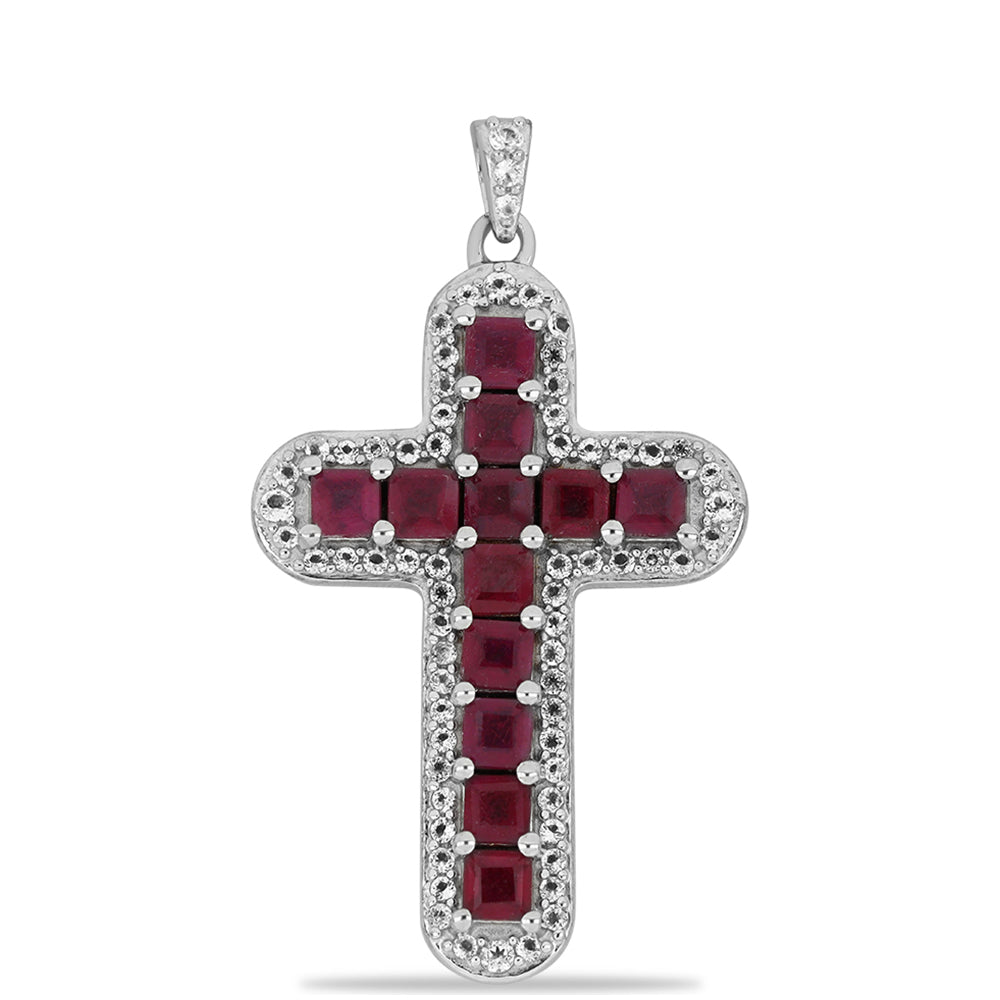 Silberanhänger mit Rubin aus Madagaskar und weißem Topas 1