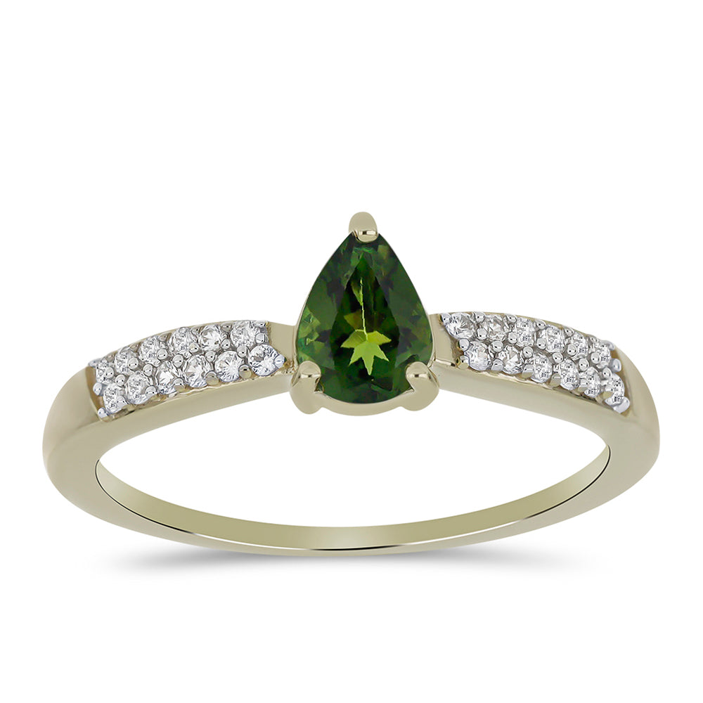 Goldring mit grünem Turmalin und weißem Zirkon