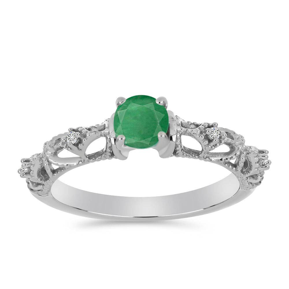 Silberring mit brasilianischem Smaragd und weißem Diamant
