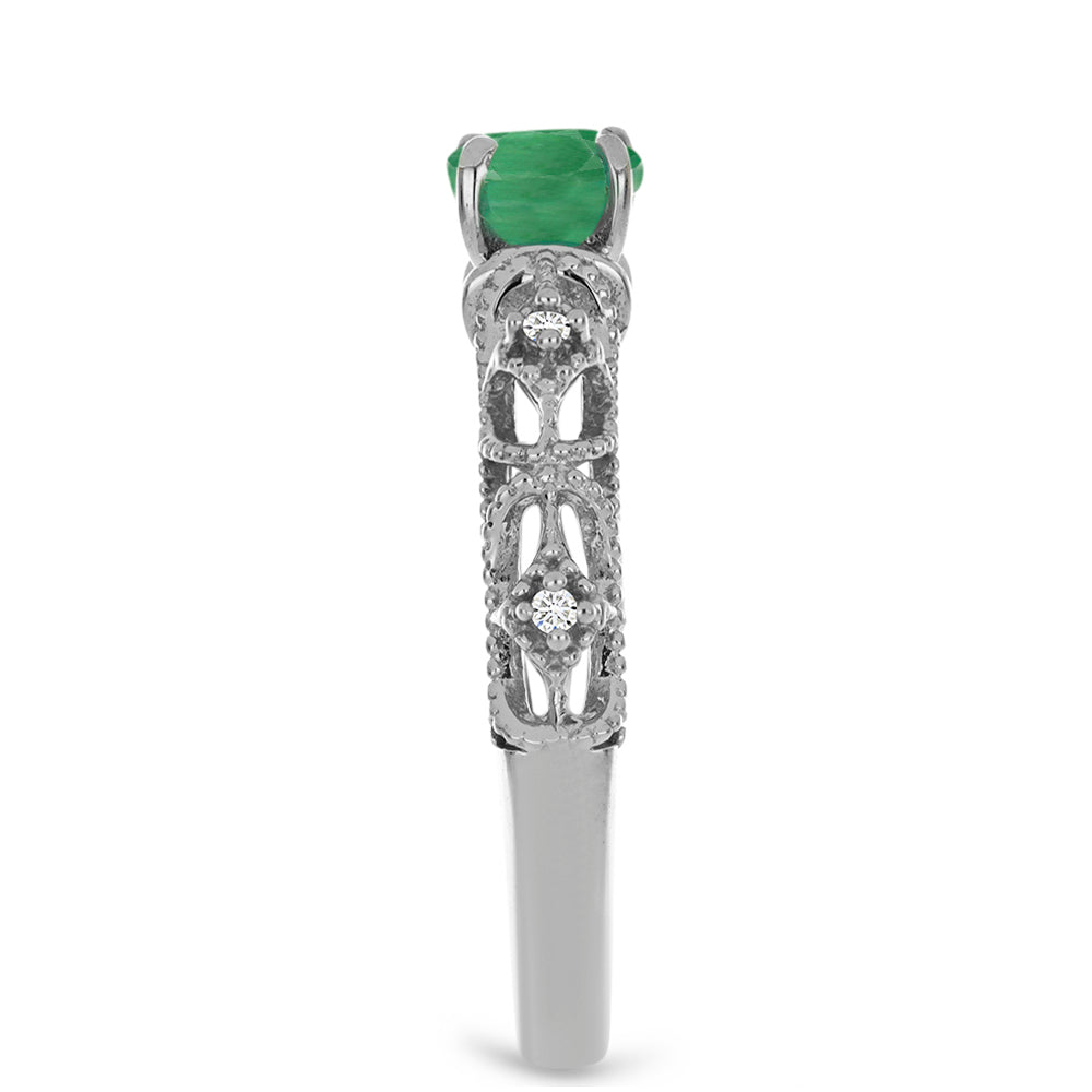 Silberring mit brasilianischem Smaragd und weißem Diamant