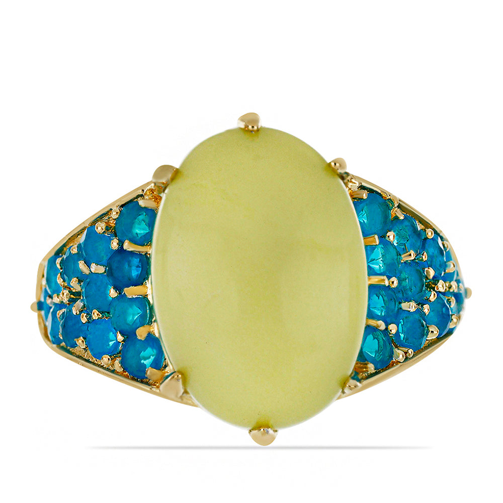 Goldplattierter Silberring mit gelbem Serpentin und äthiopischem Paraiba-Blauopal