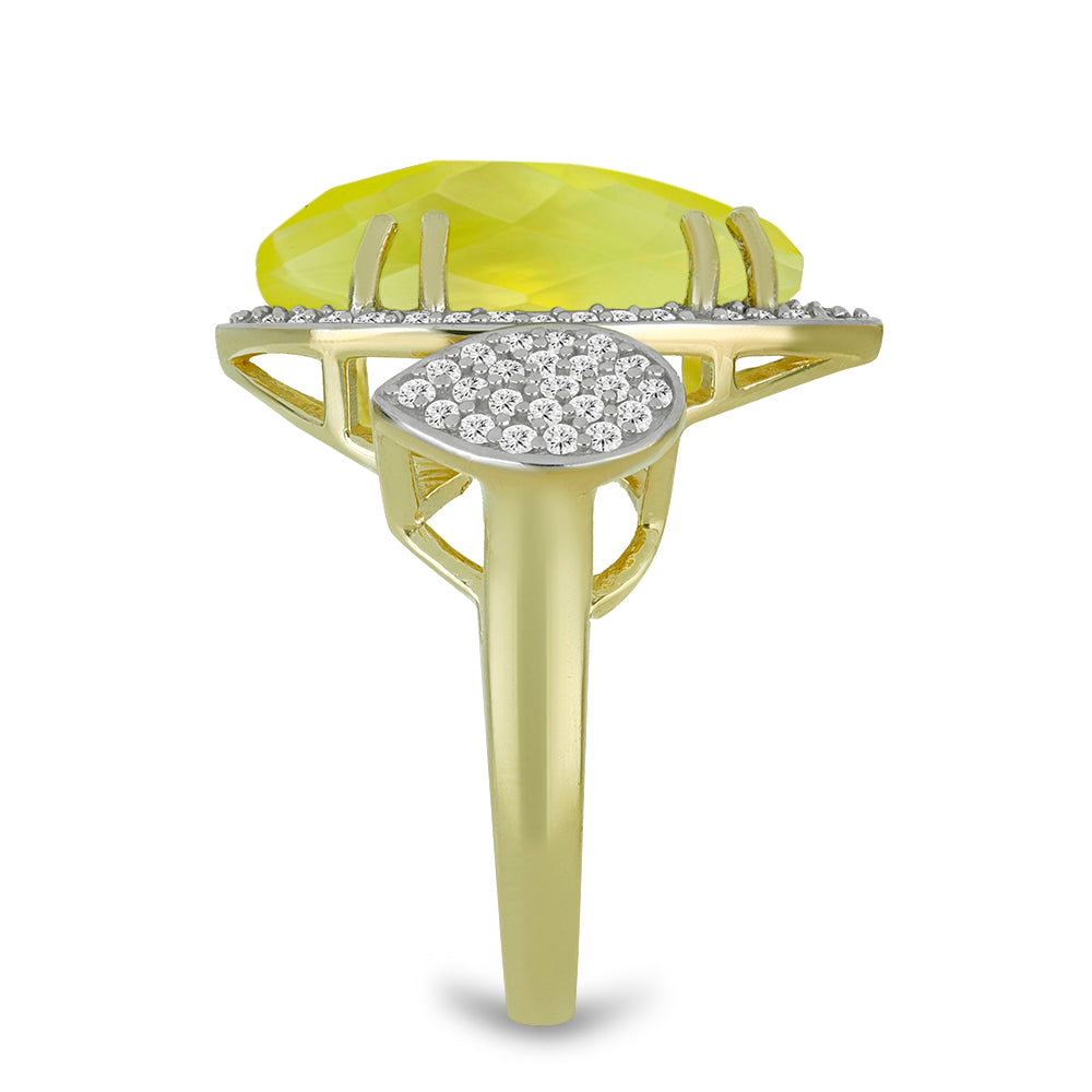 Goldplattierter Silberring mit Zitronen-Chalcedon und weißem Topas