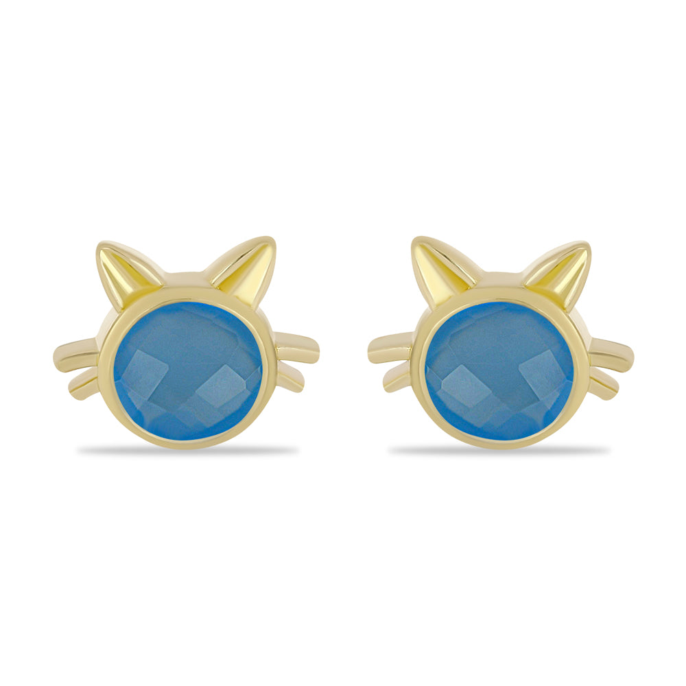 Goldplattierte Silberohrringe mit blauem Chalcedon