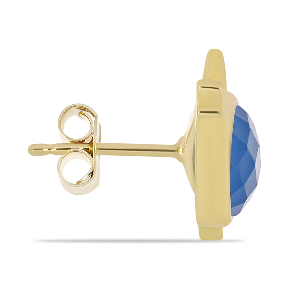 Goldplattierte Silberohrringe mit blauem Chalcedon