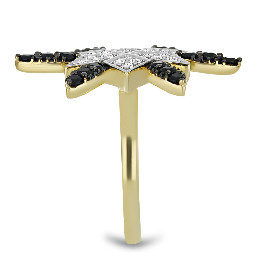 Goldplattierter Silberring mit schwarzem Spinell und weißem Topas