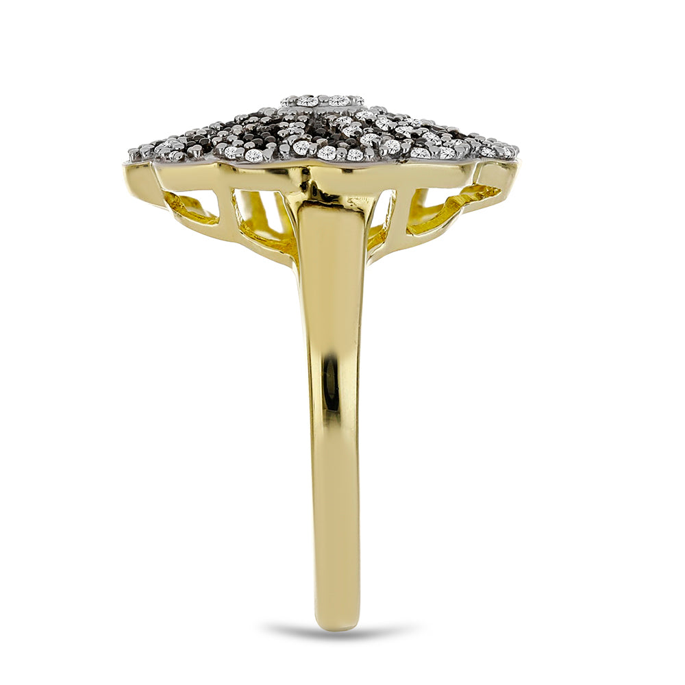 Goldplattierter Silberring mit schwarzem Spinell und weißem Topas