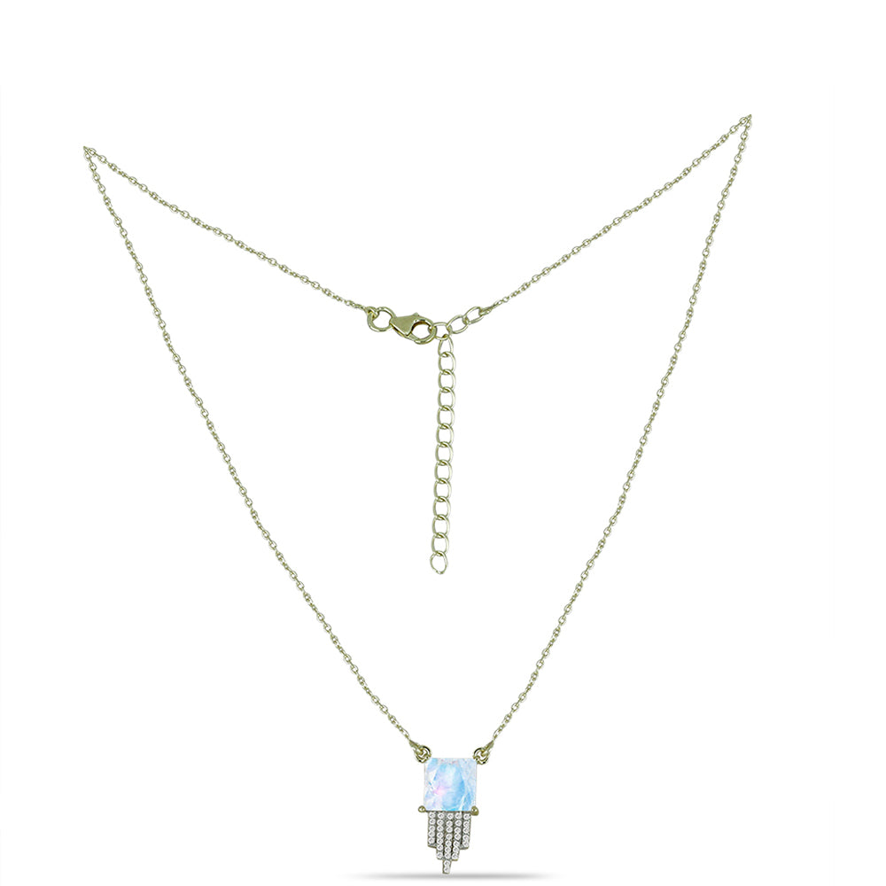 Goldplattierte Silberhalskette mit Regenbogenmondstein und weißem Topas