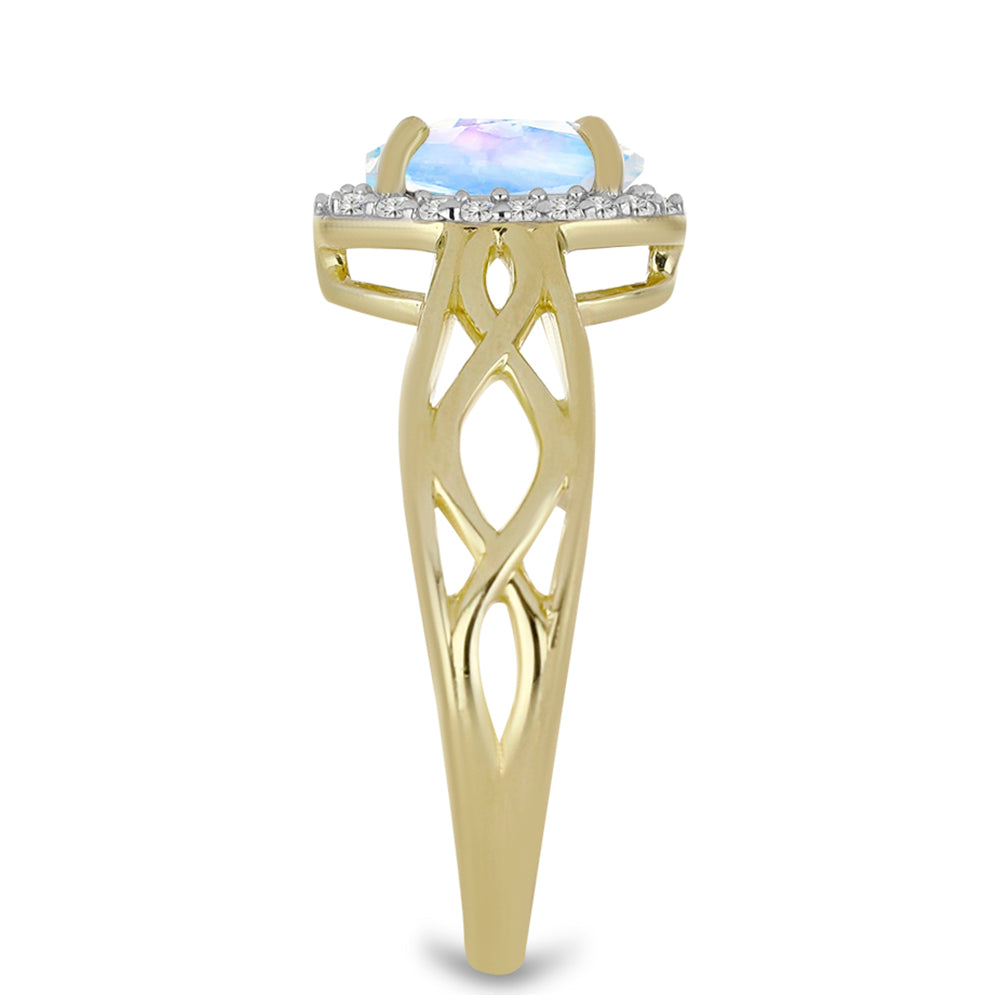 Goldplattierter Silberring mit Regenbogenmondstein und weißem Topas