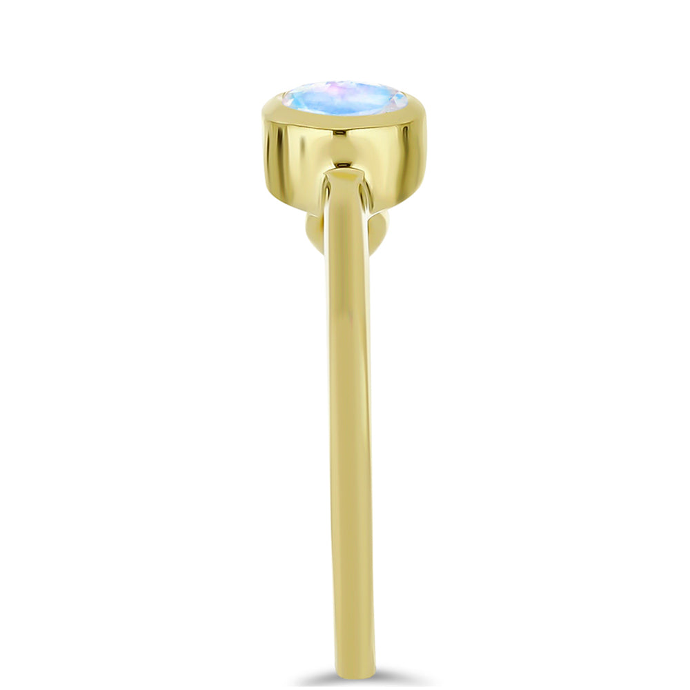 Goldplattierter Silberring mit Regenbogenmondstein und weißem Topas
