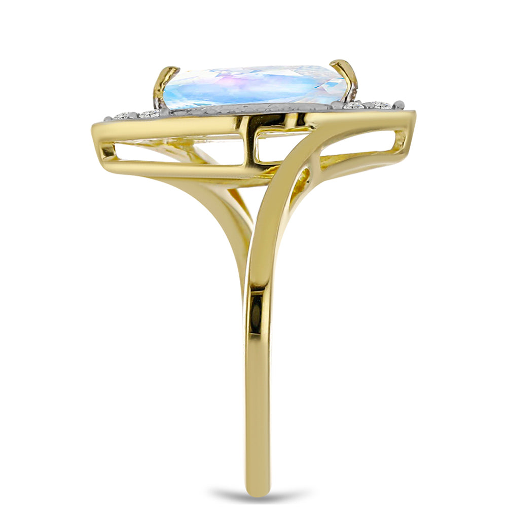 Goldplattierter Silberring mit Regenbogenmondstein und weißem Topas