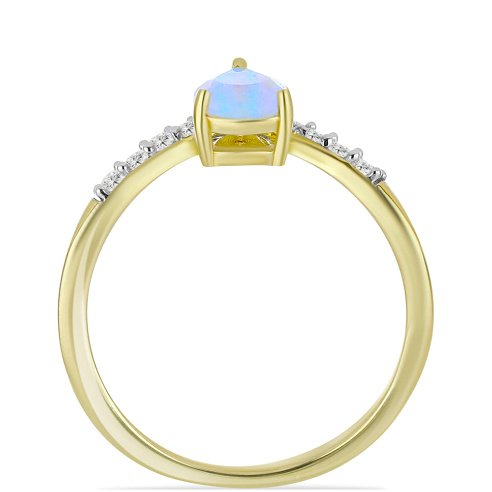Goldplattierter Silberring mit Regenbogenmondstein und weißem Topas