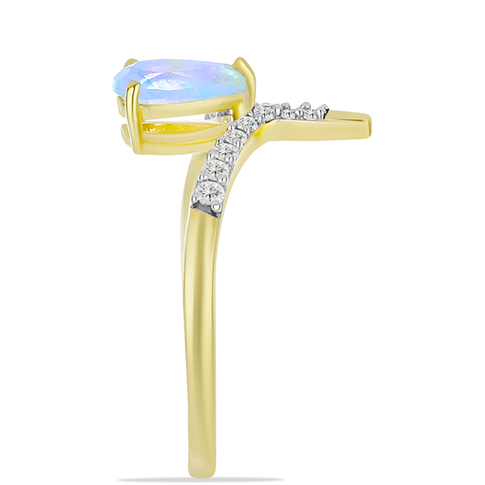 Goldplattierter Silberring mit Regenbogenmondstein und weißem Topas