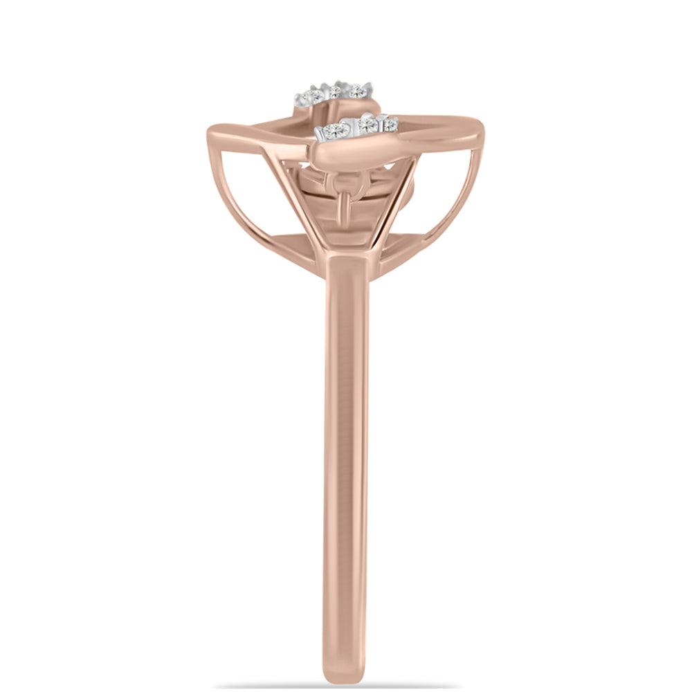 Rosevergoldeter Silberring mit rosafarbenem tanzendem Diamanten und weißem Topas