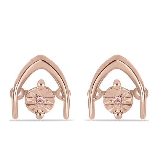 Rosevergoldete Silberohrringe mit rosafarbenem tanzendem Diamanten