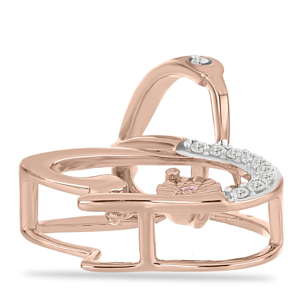 Rosevergoldeter Silberanhänger mit rosafarbenem tanzendem Diamanten und weißem Topas