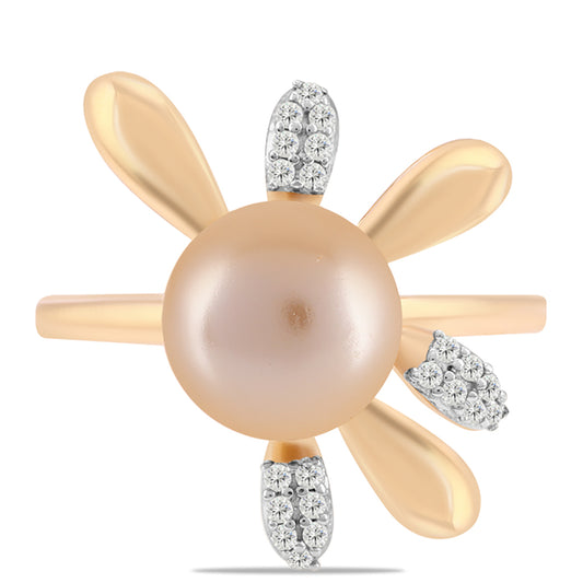 Goldplattierter Silberring mit goldfarbener Süßwasserperle und weißem Topas