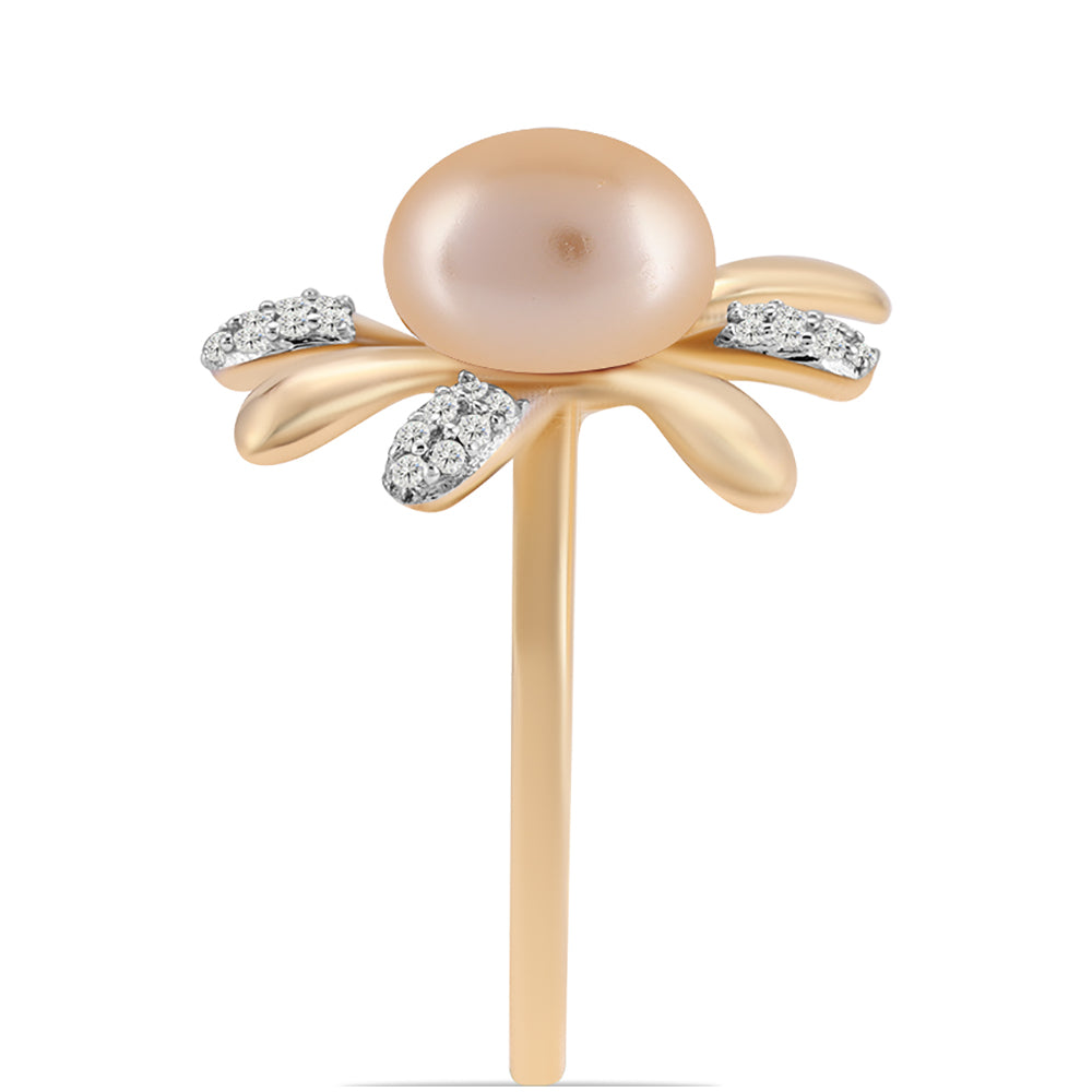 Goldplattierter Silberring mit goldfarbener Süßwasserperle und weißem Topas