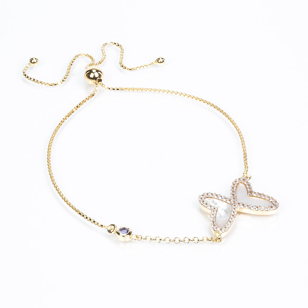 Goldplattiertes Silberarmband mit Tansanit - Klasse AAA und Perlmutt