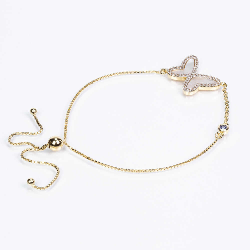 Goldplattiertes Silberarmband mit Tansanit - Klasse AAA und Perlmutt
