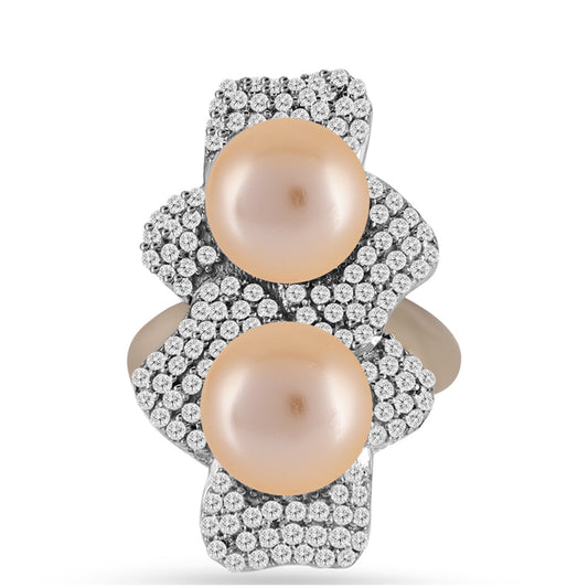 Goldplattierter Silberring mit goldfarbener Süßwasserperle und weißem Topas