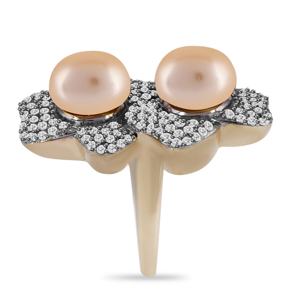 Goldplattierter Silberring mit goldfarbener Süßwasserperle und weißem Topas