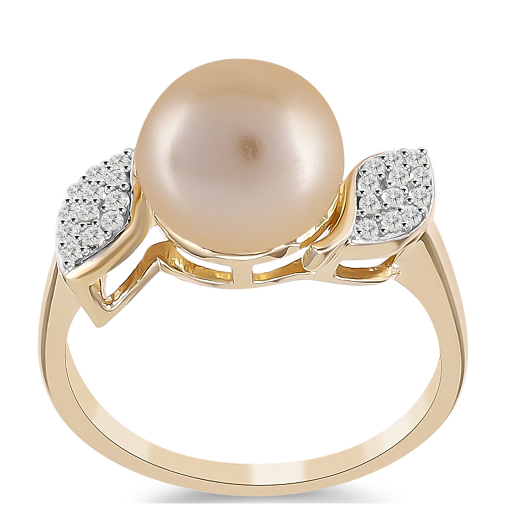 Goldplattierter Silberring mit goldfarbener Süßwasserperle und weißem Topas