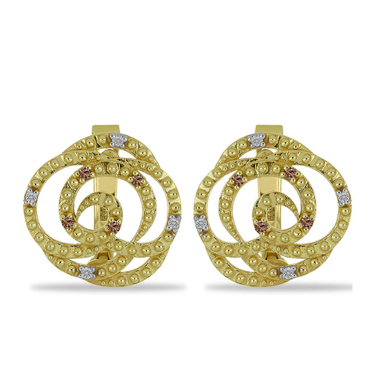 Goldplattierte Silberohrringe mit Champagner-Diamant und weißem Diamant