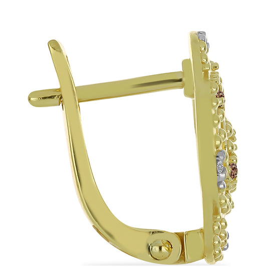 Goldplattierte Silberohrringe mit Champagner-Diamant und weißem Diamant