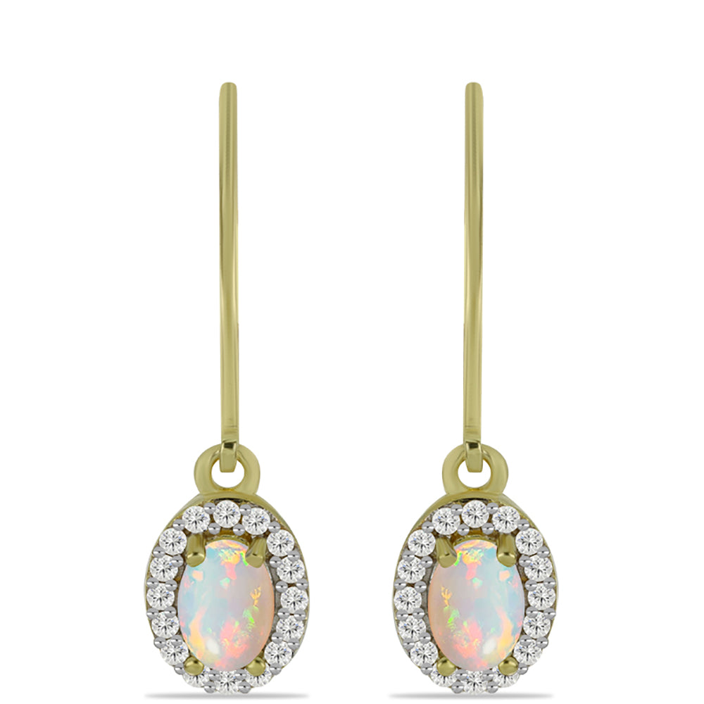 Goldplattierte Silberohrringe mit Welo-Opal und weißem Topas