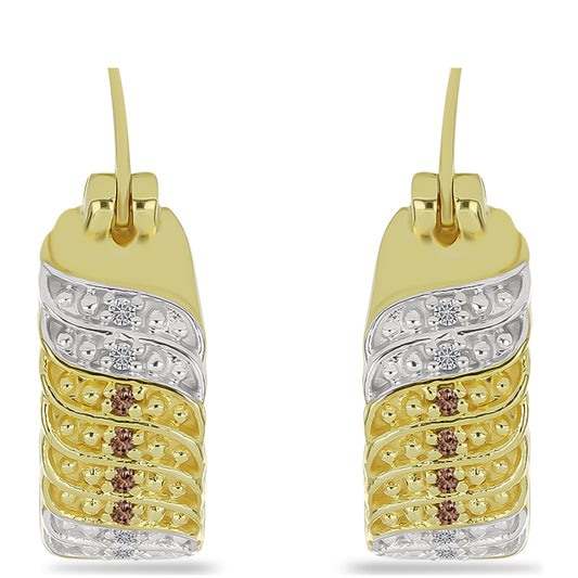 Goldplattierte Silberohrringe mit Champagner-Diamant und weißem Diamant