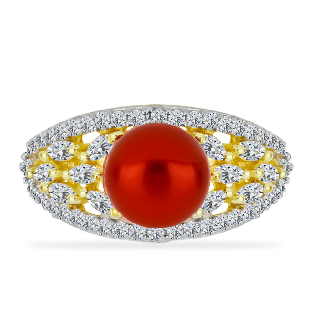 Goldplattierter Silberring mit roter Süßwasserperle und weißem Topas
