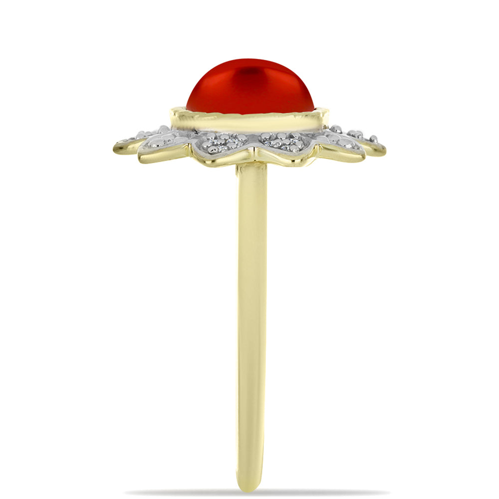 Goldplattierter Silberring mit roter Süßwasserperle und weißem Topas