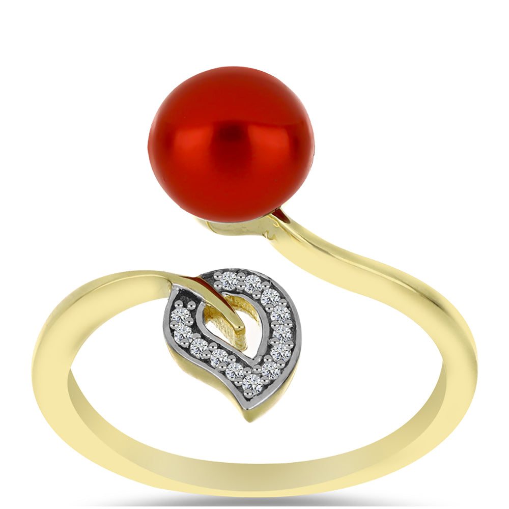 Goldplattierter Silberring mit roter Süßwasserperle und weißem Topas