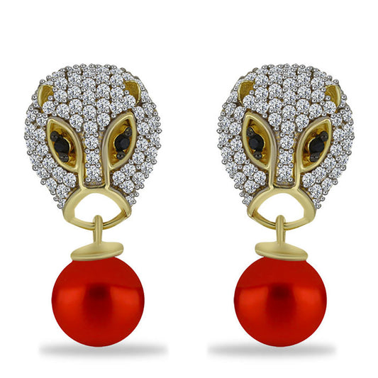 Goldplattierte Silberohrringe mit roter Süßwasserperle und schwarzem Spinell aus Gorno Badakhshan