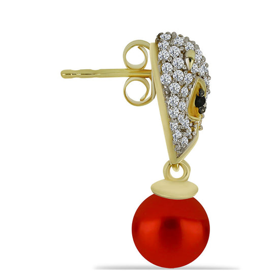 Goldplattierte Silberohrringe mit roter Süßwasserperle und schwarzem Spinell aus Gorno Badakhshan