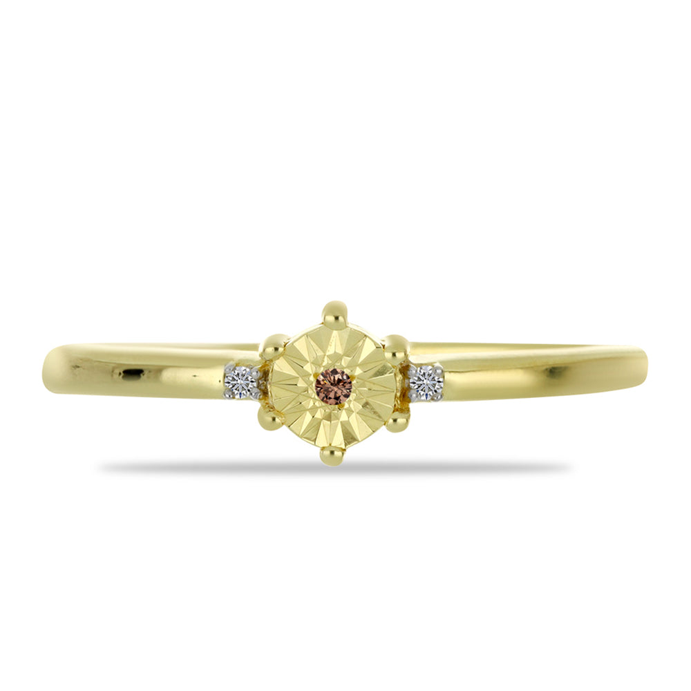 Goldplattierter Silberring mit Champagner-Diamant und weißem Diamant