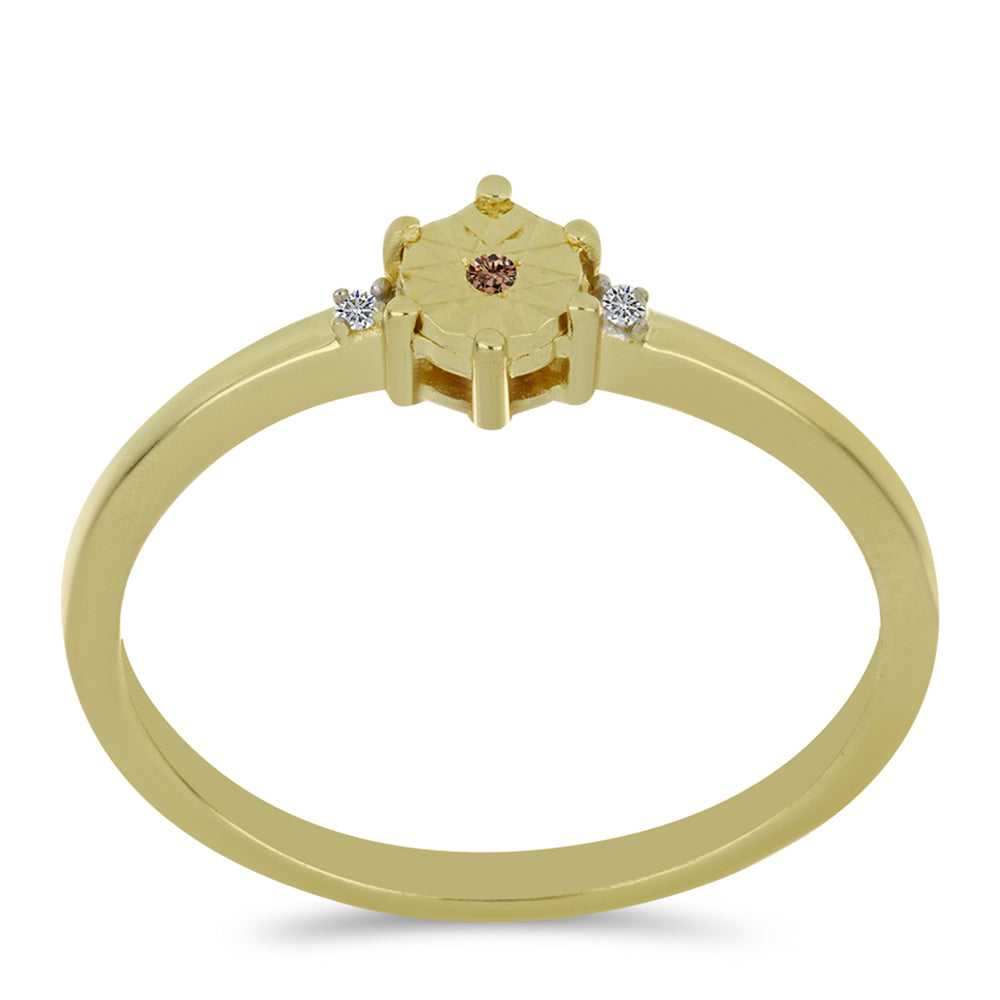 Goldplattierter Silberring mit Champagner-Diamant und weißem Diamant