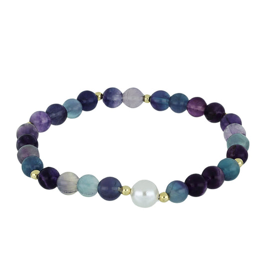Goldplattiertes Silberarmband mit Fluorit und weißer Süßwasserperle