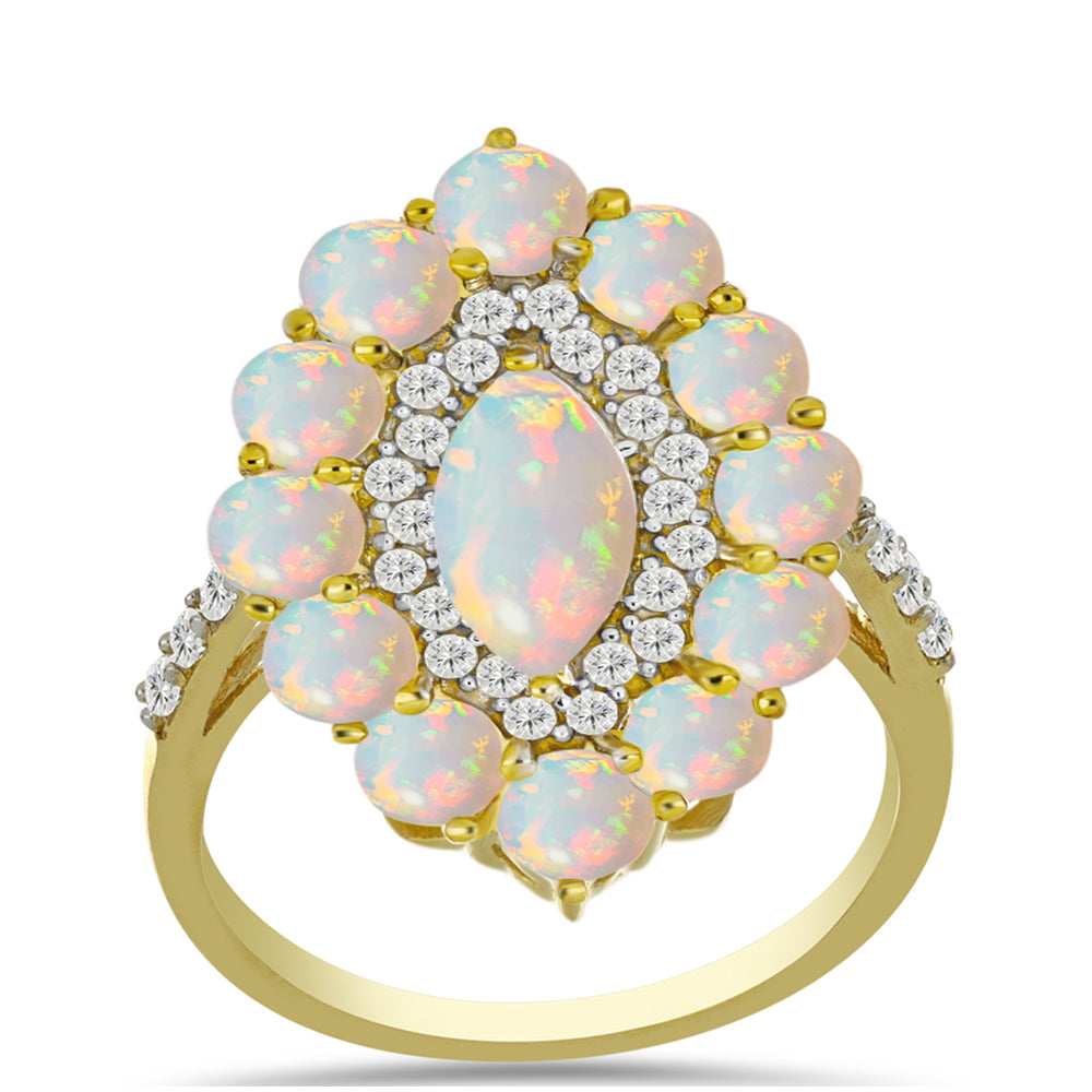 Goldplattierter Silberring mit Welo-Opal und weißem Topas