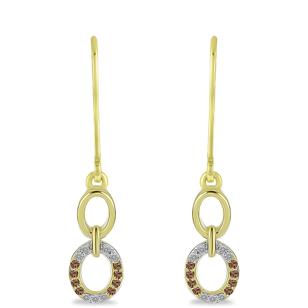 Goldplattierte Silberohrringe mit Champagner-Diamant und weißem Diamant